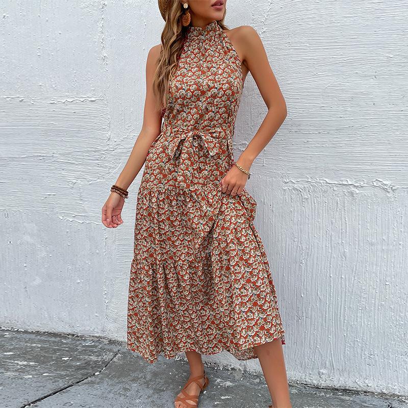 Summer fresh romantic vacation style small floral medium and long dress slim neck dress S червоний
Summer fresh romantic vacation style small floral medium and long dress slim neck dress S червоний