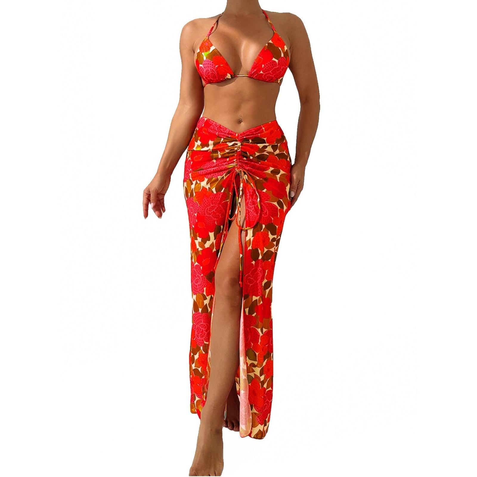 Fashionable Women s Three-Piece Set With Floral Print Split Skirt Straps Sexy Women s Split Swimming Suit S червоний
Fashionable Women s Three-Piece Set With Floral Print Split Skirt Straps Sexy Women s Split Swimming Suit S червоний