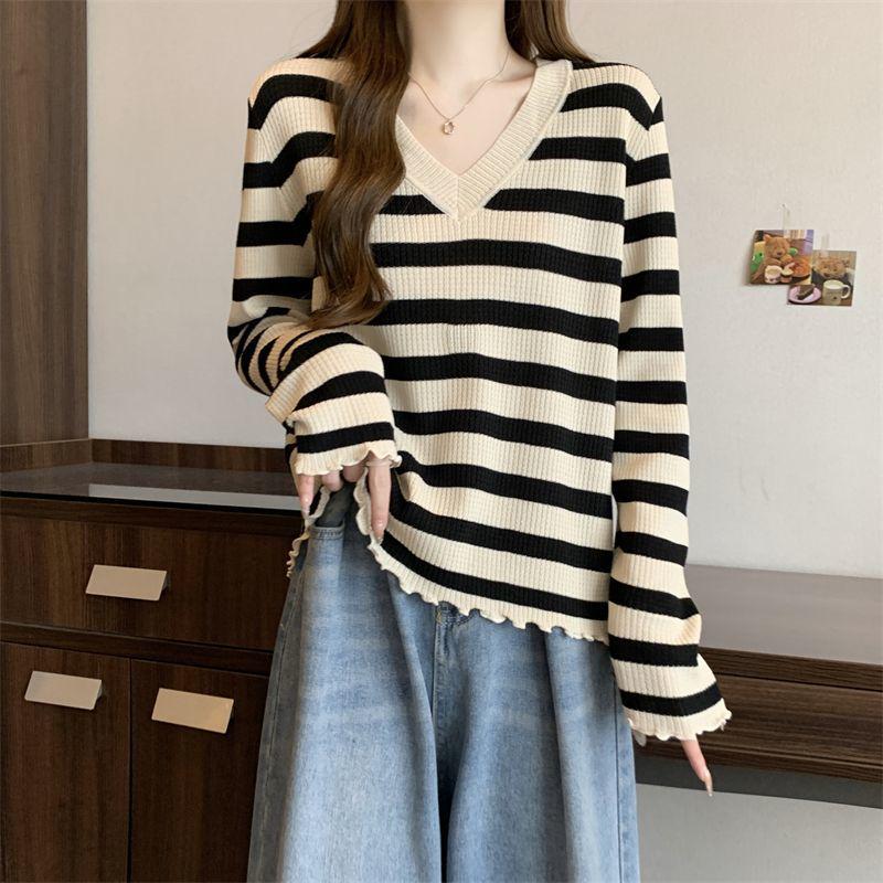 Женский полосатый топ с V-образным вырезом и длинными рукавами для осени - Приталенный дизайн, скрывающий живот, 300 цзиней L for 90-120 jin чёрный
Женский полосатый топ с V-образным вырезом и длинными рукавами для осени - Приталенный дизайн, скрывающий живот, 300 цзиней L for 90-120 jin чёрный