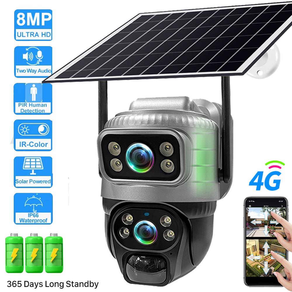 8MP Dual Lens 4G SIM Solar Бездротова зовнішня сонячна камера 4K PIR Night Vision Водонепроникна CCTV Security IP Camara Powered Battery новий колір автомобіля
8MP Dual Lens 4G SIM Solar Бездротова зовнішня сонячна камера 4K PIR Night Vision Водонепроникна CCTV Security IP Camara Powered Battery новий колір автомобіля