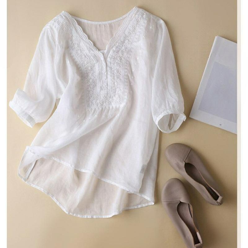 Summer Literary Linen Short-sleeved Shirt Temperament Embroidered Collar Cotton and Linen Thin Casual Top Women XL білий
Summer Literary Linen Short-sleeved Shirt Temperament Embroidered Collar Cotton and Linen Thin Casual Top Women XL білий