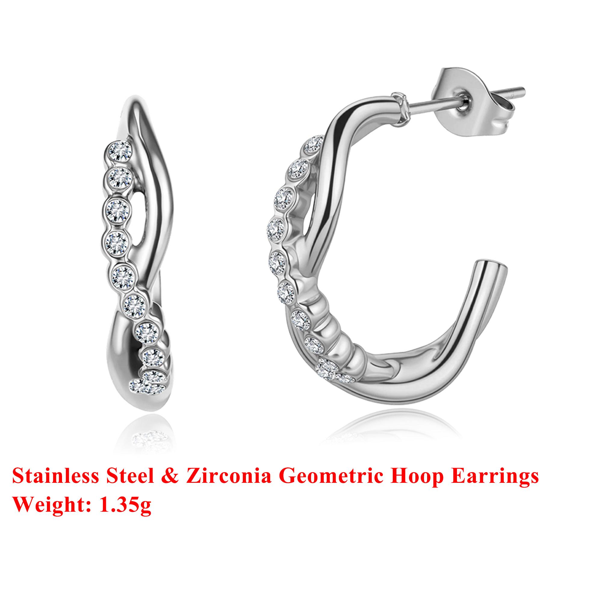 Effie Queen Stainless Steel 18k Gold Zirconia Geometric Hoop Earrings Simple Jewelry for Women, Men Wedding Party Gift STKE02 срібний
Effie Queen Stainless Steel 18k Gold Zirconia Geometric Hoop Earrings Simple Jewelry for Women, Men Wedding Party Gift STKE02 срібний