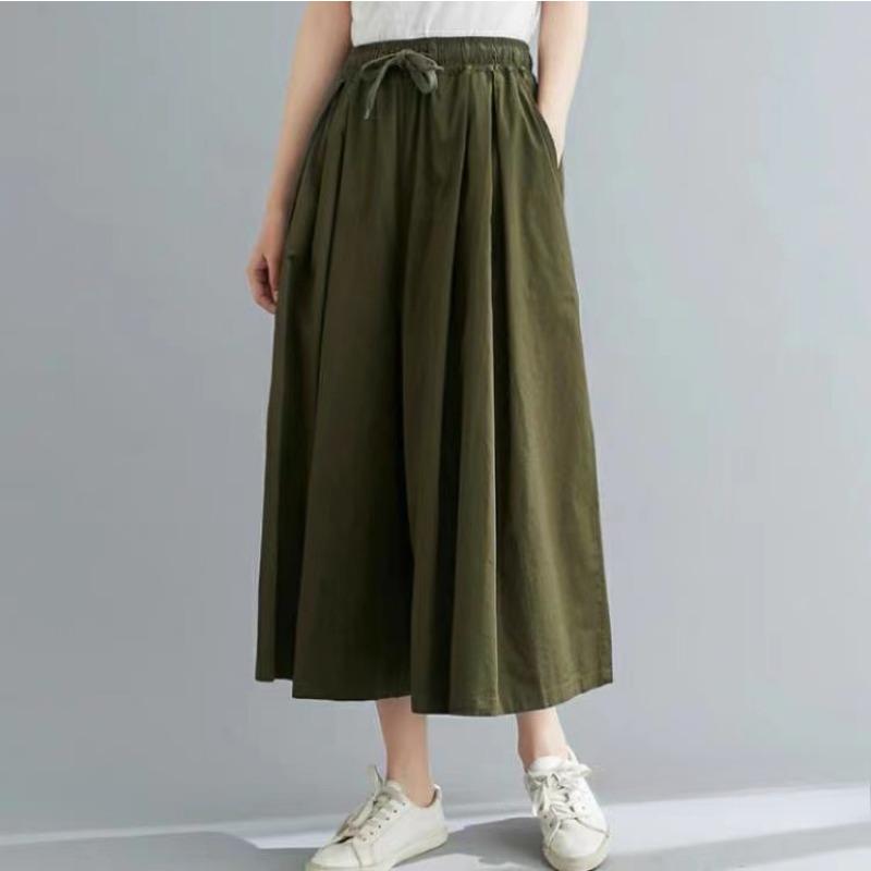 Свободные повседневные и тонкие, в иностранном стиле драпированные прямые повседневные укороченные брюки с высокой талией юбка 3XL армия зеленый