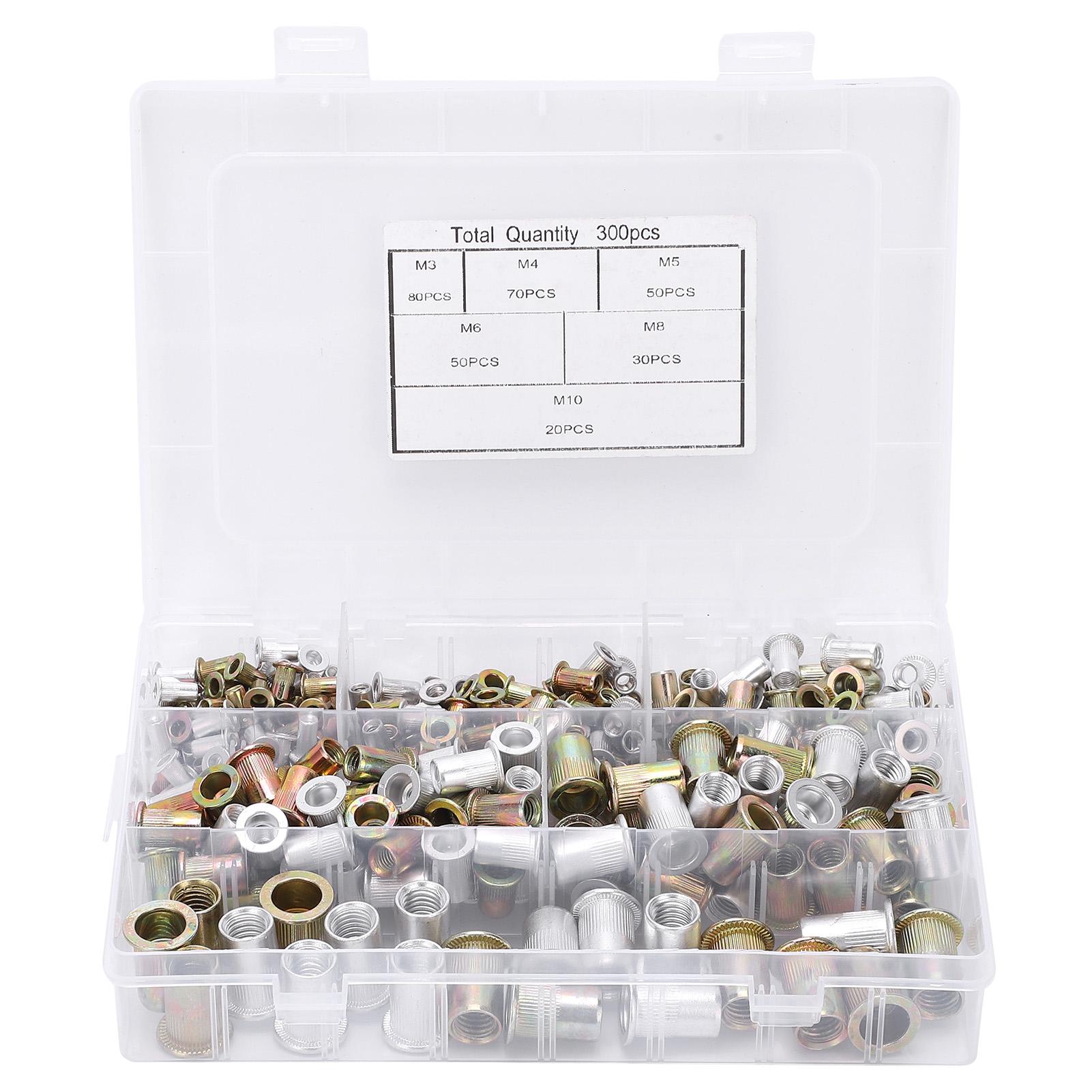 300Pcs Rivet Nut Set Carbon Steel Threaded Insert Kit Assortment with 6 Specifications
300Pcs Rivet Nut Set Carbon Steel Threaded Insert Kit Assortment with 6 Specifications