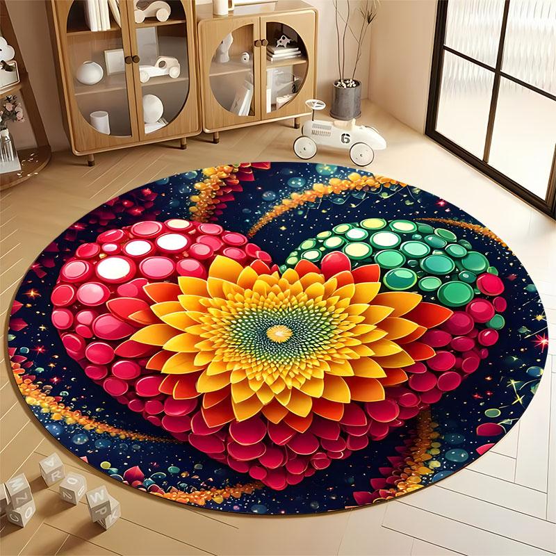 Colorful Heart and Flower Design Round Rug for Living Spaces round carpet for home sofa bedroom, gift Diameter 60cm
Colorful Heart and Flower Design Round Rug for Living Spaces round carpet for home sofa bedroom, gift Diameter 60cm