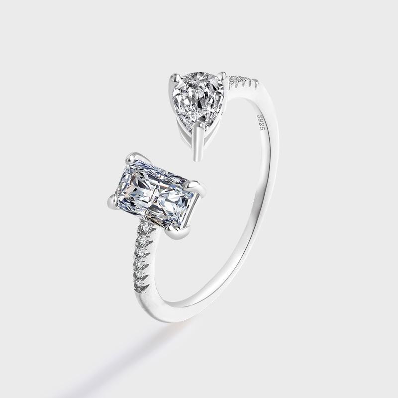 925 Sterling Silver Zircon Open Ring - Light Luxury Korean Style Adjustable Open
925 Sterling Silver Zircon Open Ring - Light Luxury Korean Style Adjustable Open