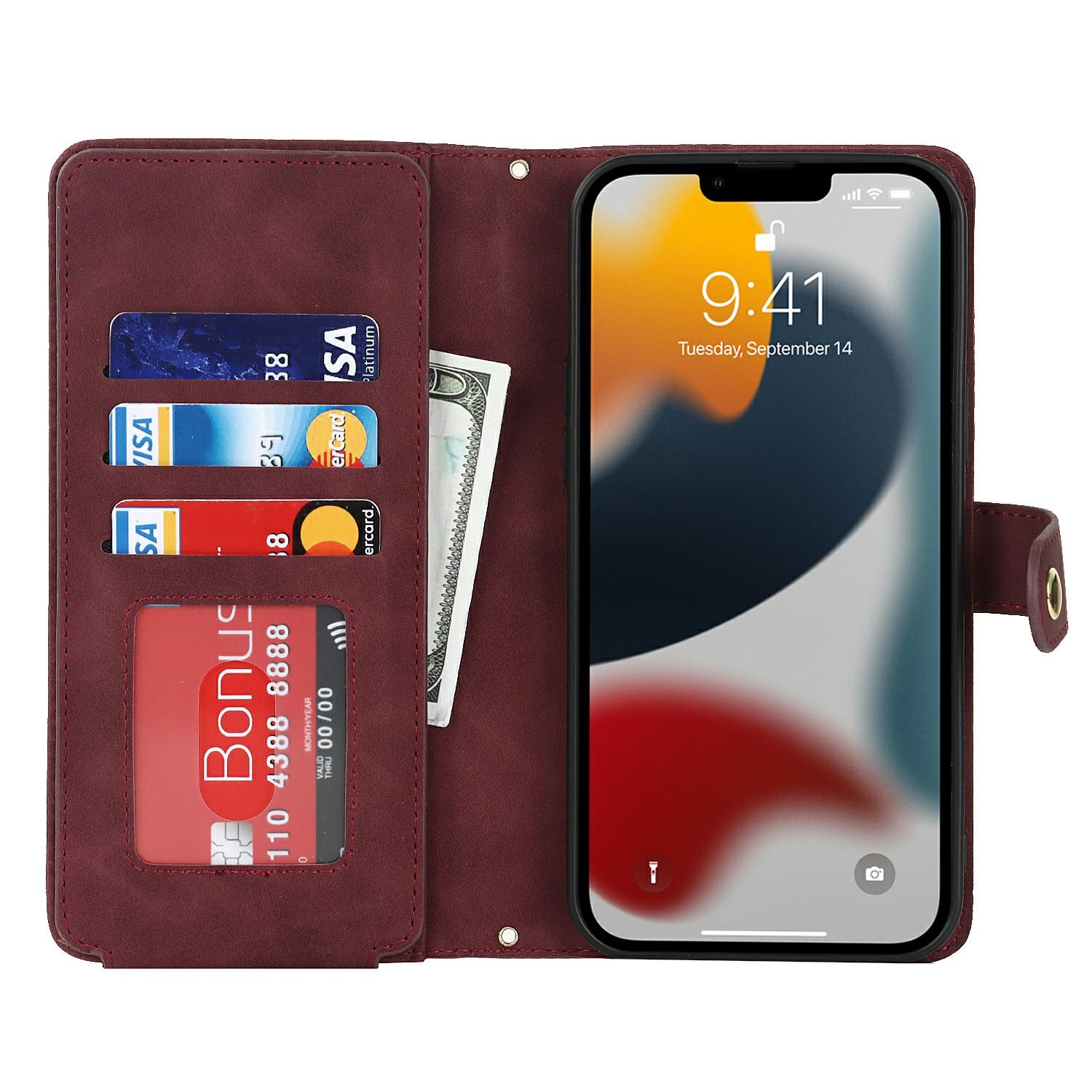 For iPhone 13 Pro Stand Case PU Leather Phone Cover with Straps/Zipper Wallet/Multiple Card Slots Red
For iPhone 13 Pro Stand Case PU Leather Phone Cover with Straps/Zipper Wallet/Multiple Card Slots Red