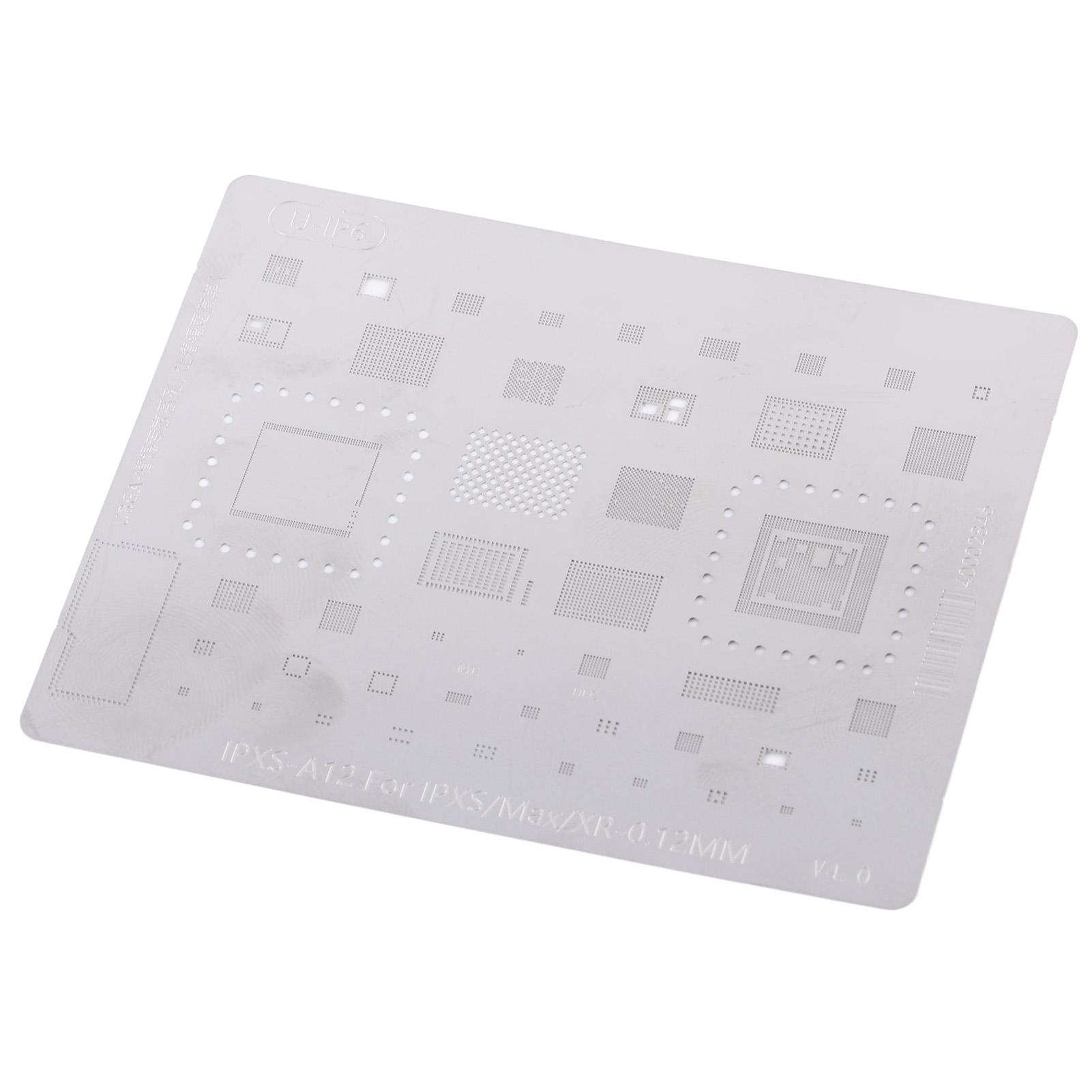 Шаблон трафарета для реболлинга BGA, шаблон для посадки чипа из нержавеющей стали для процессора A12
Шаблон трафарета для реболлинга BGA, шаблон для посадки чипа из нержавеющей стали для процессора A12