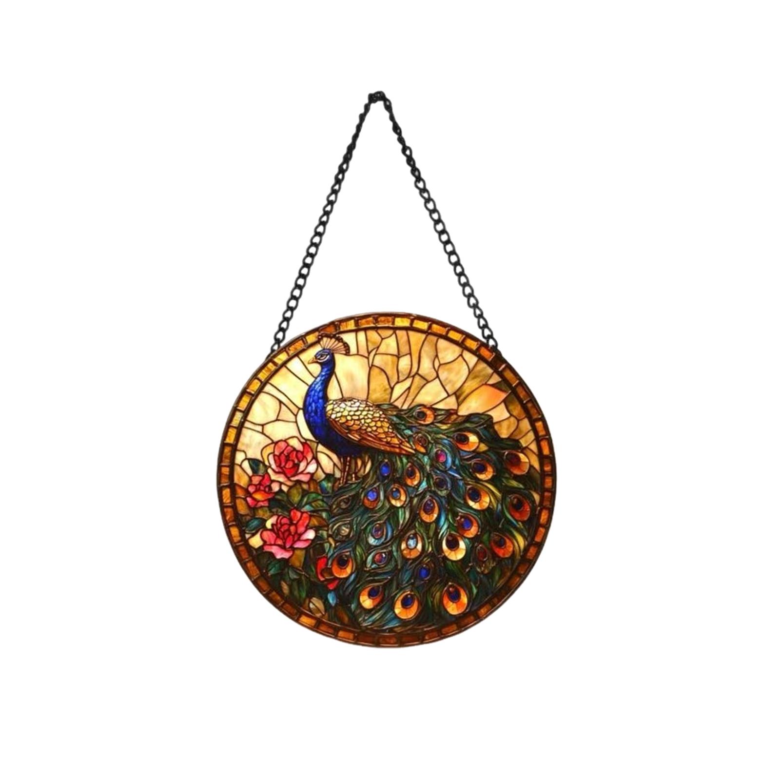 Round Stained Glass Window Hanging Ornament with Peacock and Floral Pattern Decorative Suncatcher for Indoor Outdoor Use Window Decoration XS помаранчевий
Round Stained Glass Window Hanging Ornament with Peacock and Floral Pattern Decorative Suncatcher for Indoor Outdoor Use Window Decoration XS помаранчевий