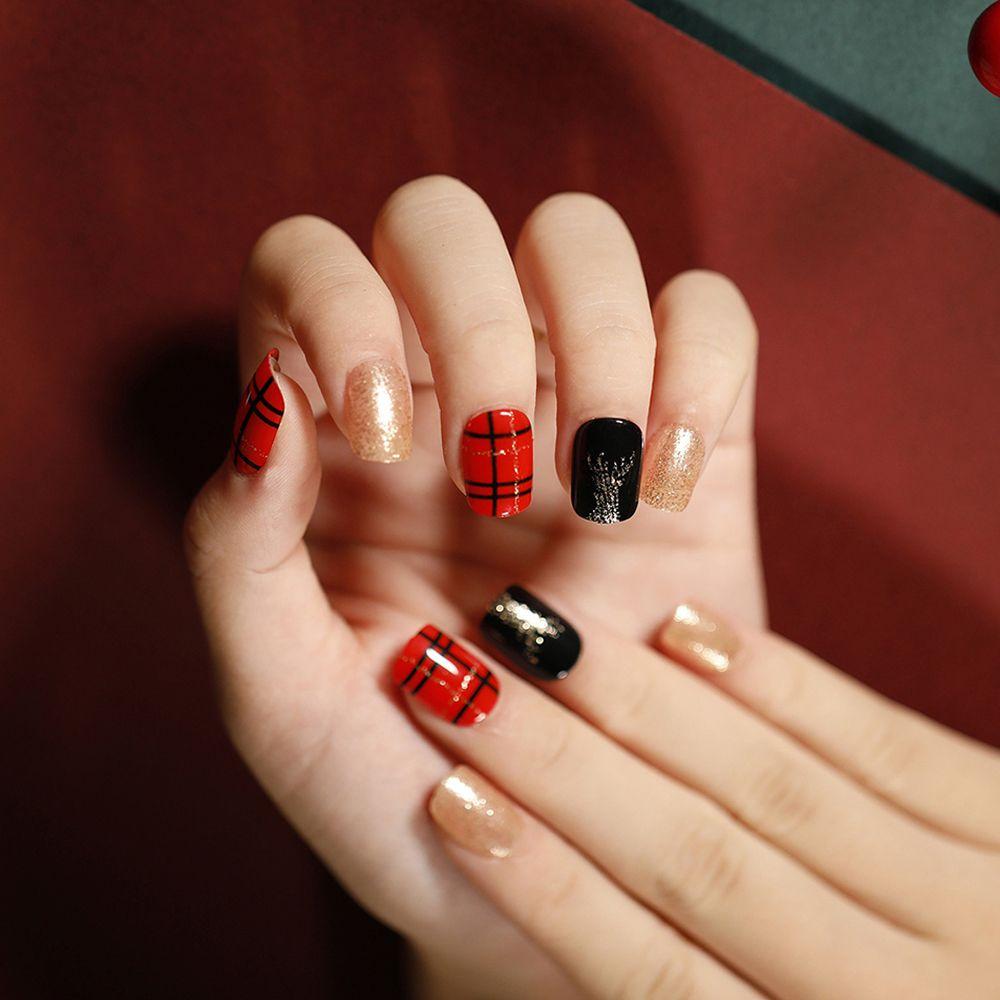 24pcs Detachable Press On Black Red Gold Full Cover False Nail Christmas Square Fake Nails Short
24pcs Detachable Press On Black Red Gold Full Cover False Nail Christmas Square Fake Nails Short