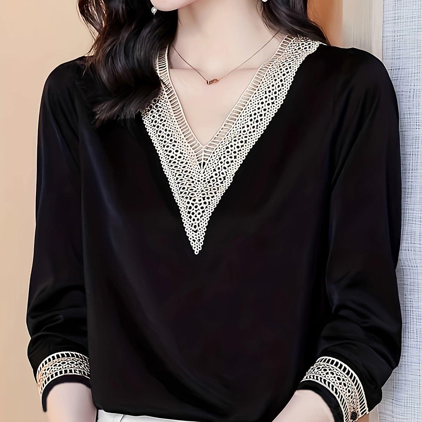 Шикарная женская блузка из контрастного кружева — модный V-образный вырез, струящиеся длинные рукава, супер удобная повседневная одежда — роскошное дополнение к вашему гардеробу 3XL чёрный
Шикарная женская блузка из контрастного кружева — модный V-образный вырез, струящиеся длинные рукава, супер удобная повседневная одежда — роскошное дополнение к вашему гардеробу 3XL чёрный