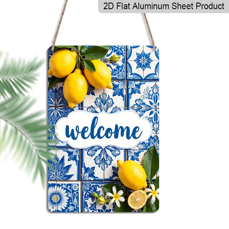 2D Flat, 12.0x8.0inch Metal Welcome Sign - Blue and White Tile Lemon Design with Floral Accents, Mediterranean Style Outdoor Wall Art, Durable 20*30cm
2D Flat, 12.0x8.0inch Metal Welcome Sign - Blue and White Tile Lemon Design with Floral Accents, Mediterranean Style Outdoor Wall Art, Durable 20*30cm