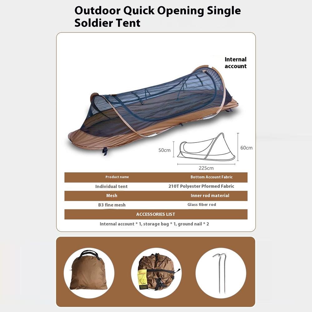 Single Person Quick Open Hiking Tent Outdoor Mosquito Proof Tactical Camping Shelter with Storage Bag Coffee
Single Person Quick Open Hiking Tent Outdoor Mosquito Proof Tactical Camping Shelter with Storage Bag Coffee