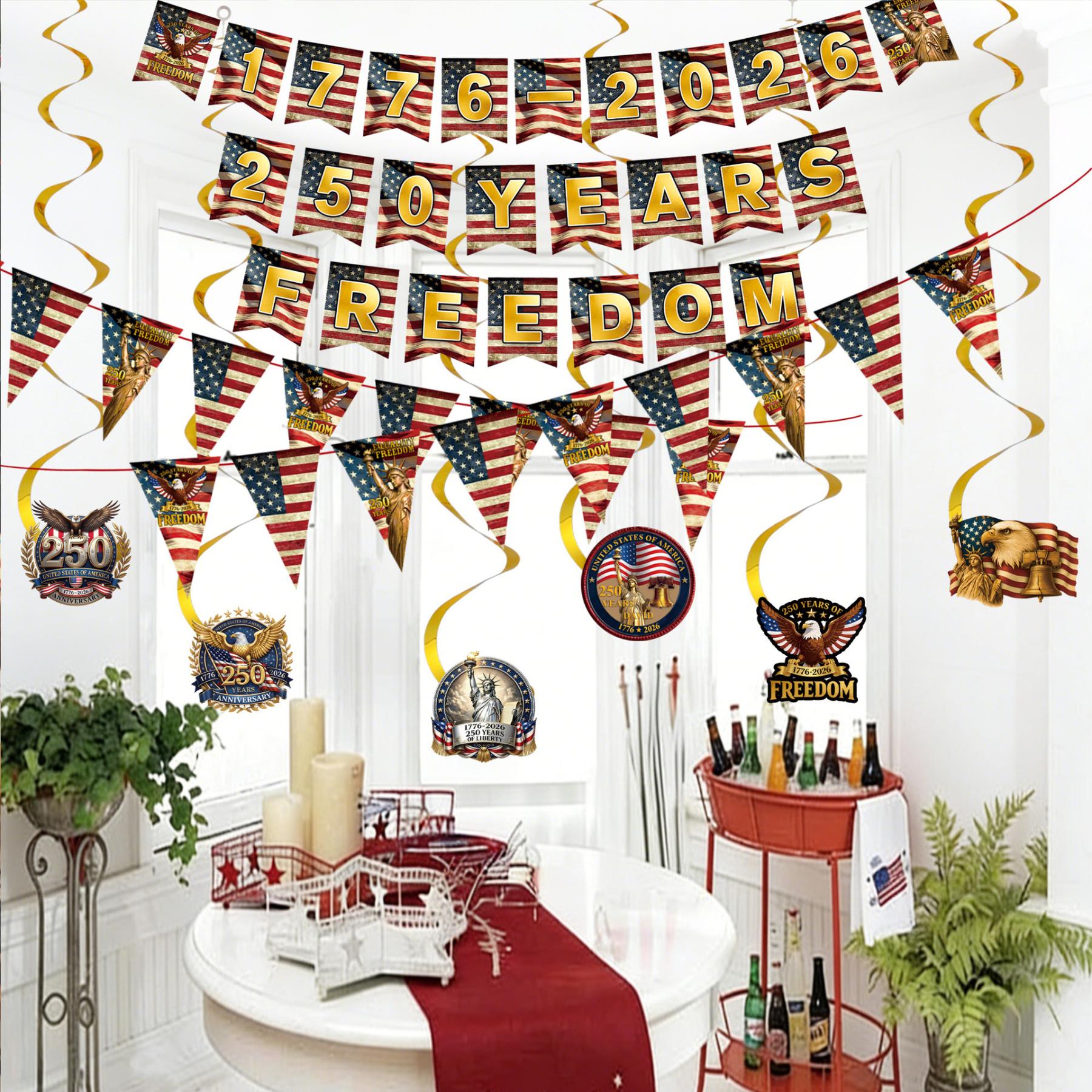 250th Anniversary Of American Independence Day Celebration Banners, Flags, Pennants, Party Decorations One Size
250th Anniversary Of American Independence Day Celebration Banners, Flags, Pennants, Party Decorations One Size