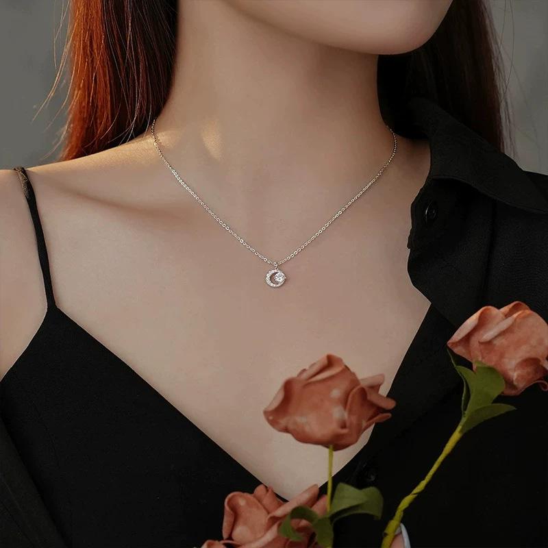 S925 Sterling Silver Star and Moon Moissanite Necklace - Women s Luxury Choker Pendant 925 Silver
S925 Sterling Silver Star and Moon Moissanite Necklace - Women s Luxury Choker Pendant 925 Silver