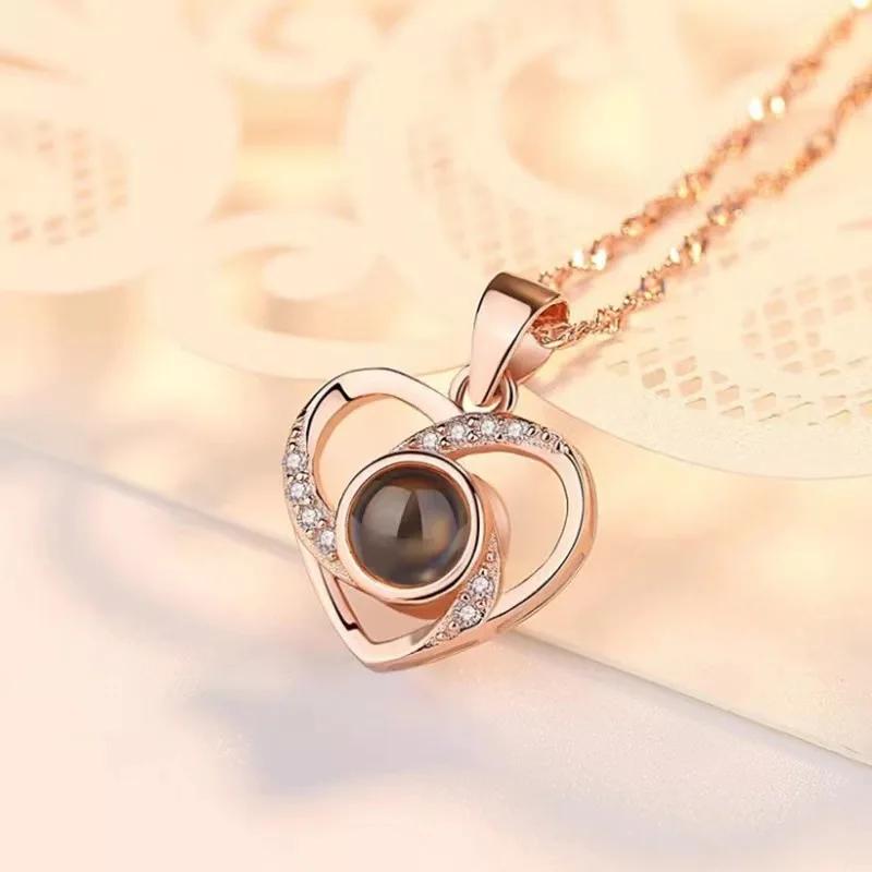 Подарок на День святого Валентина Ожерелье с проекцией на 100 языках Простое ожерелье-проектор в форме сердца Подарок на день рождения для возлюбленной/возлюбленного, семьи, на память