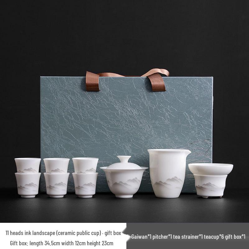 White Porcelain Kung Fu Tea Set: Gaiwan Teacups & Ink Wash Design – Ideal Business Souvenir Gifts Default Item
White Porcelain Kung Fu Tea Set: Gaiwan Teacups & Ink Wash Design – Ideal Business Souvenir Gifts Default Item