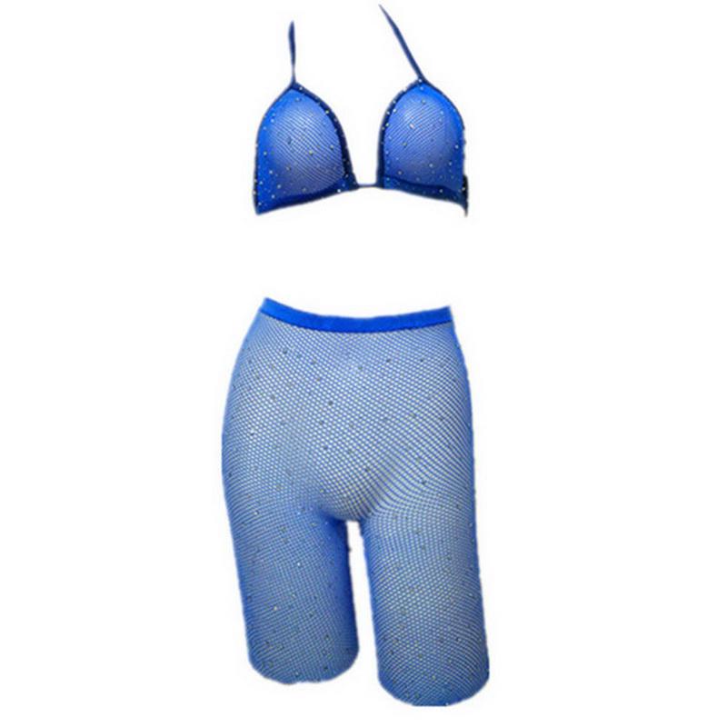 Buy NIBESSER Women Sexy Rhinestone Bikini Set Mesh Halter Bra Fishnet
