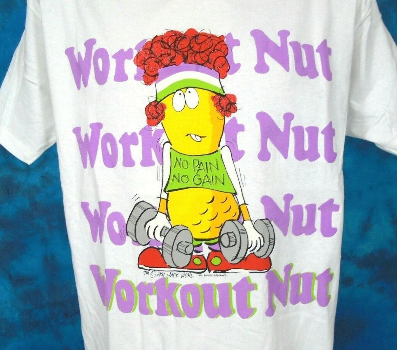 vtg 90s WORKOUT NUT NO PAIN NO GAIN CARTOON T-Shirt XL dad joke single stitch S
vtg 90s WORKOUT NUT NO PAIN NO GAIN CARTOON T-Shirt XL dad joke single stitch S