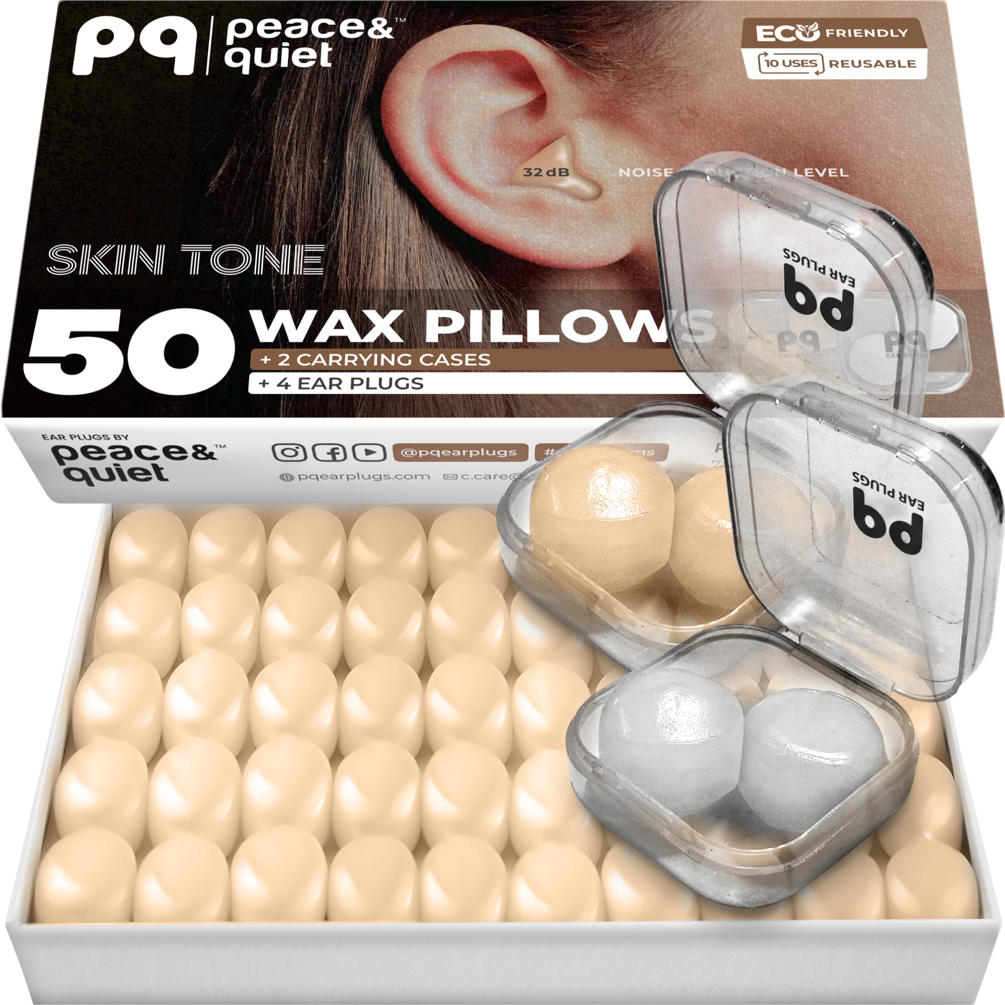 PQ Wax Ear Plugs for Sleeping, Swimming - 50 Noise Cancelling Silicone Gel Wax Earplugs for Sleep and Swimmers, Sound Blocking 32Db, (50-Pillows), Col
PQ Wax Ear Plugs for Sleeping, Swimming - 50 Noise Cancelling Silicone Gel Wax Earplugs for Sleep and Swimmers, Sound Blocking 32Db, (50-Pillows), Col
