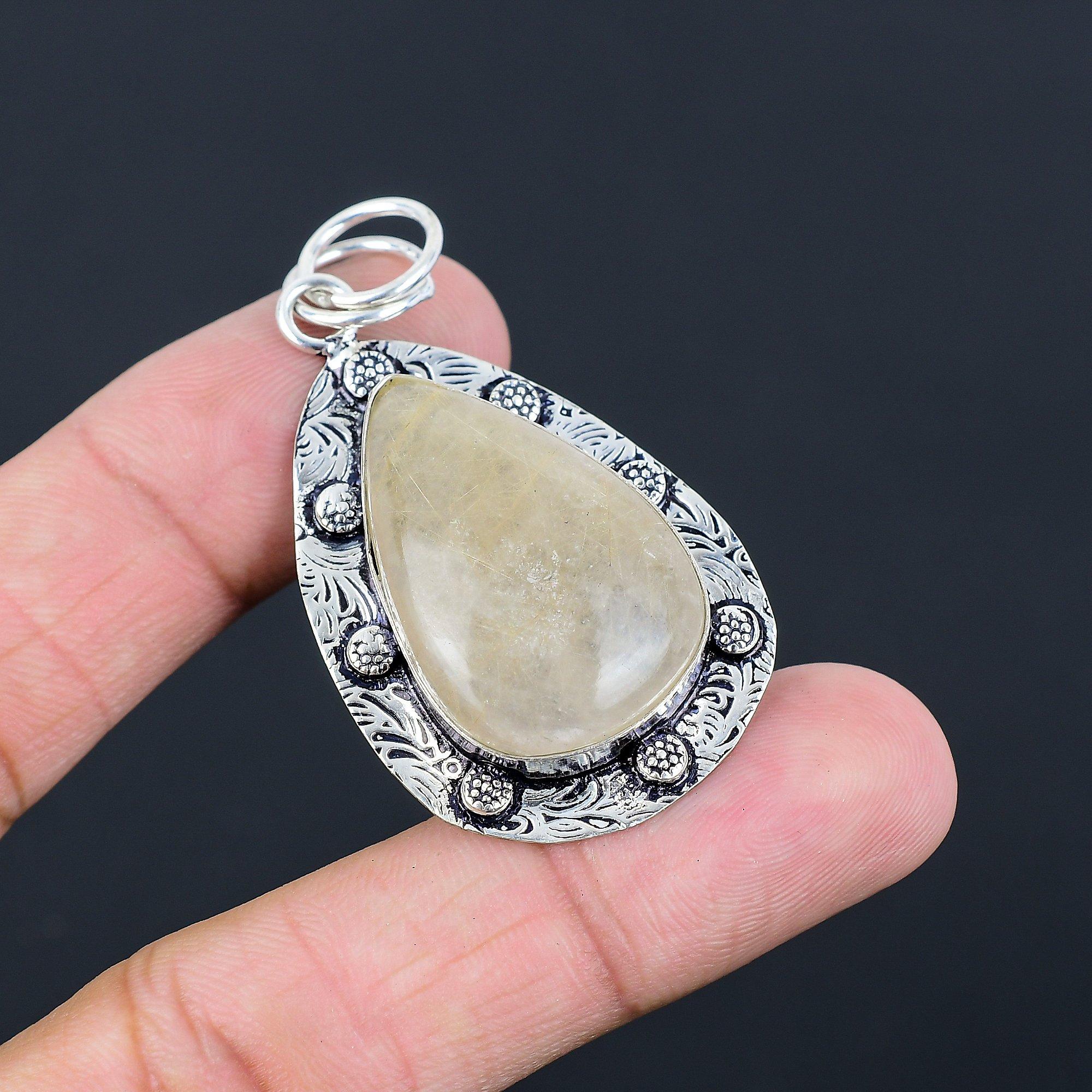 925 Sterling Silver Pear Golden Rutile Gemstone Ethnic Handmade Pendant Jewelry
925 Sterling Silver Pear Golden Rutile Gemstone Ethnic Handmade Pendant Jewelry