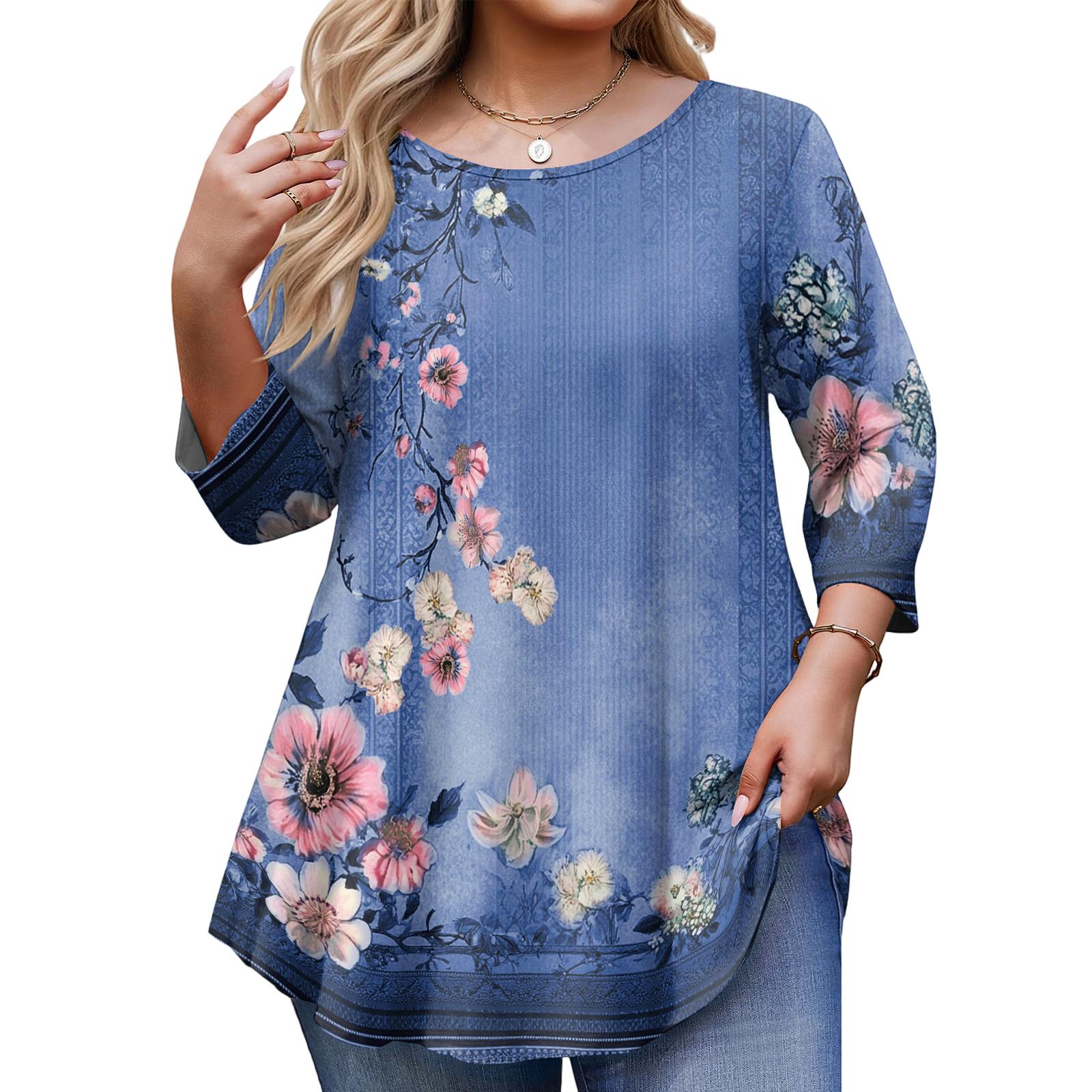 Ladies Floral Print Plus Size 3/4 Sleeve Round Hem Round Neck Fashion Top XXXL синій
Ladies Floral Print Plus Size 3/4 Sleeve Round Hem Round Neck Fashion Top XXXL синій