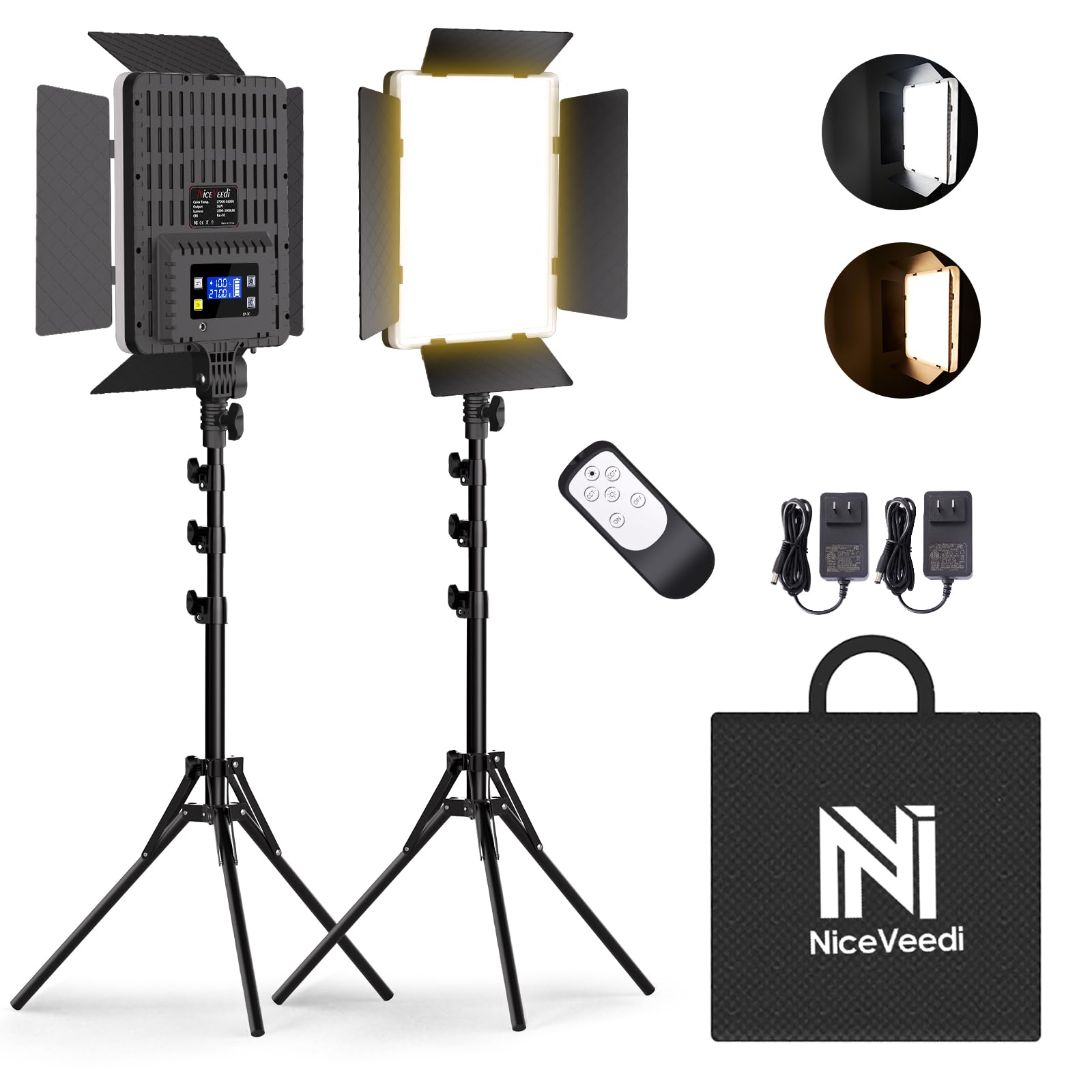 NiceVedi Photography Light 2 Pack LED Video Light 36W Bicolor Adjustable CRI Studio Professional Photography Light Camera Light with Remote Control
NiceVedi Photography Light 2 Pack LED Video Light 36W Bicolor Adjustable CRI Studio Professional Photography Light Camera Light with Remote Control