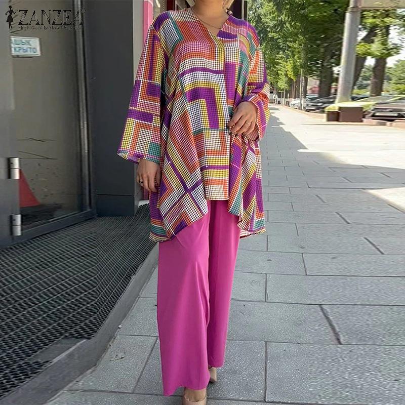 ZANZEA Летняя одежда, женская блузка и брюки, повседневный комплект из двух предметов 
ZANZEA Летняя одежда, женская блузка и брюки, повседневный комплект из двух предметов