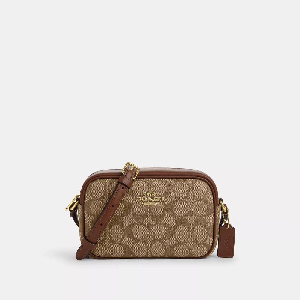 Сумка для фотокамеры Coach Mini Jamie из канвы Signature золотистого цвета хаки с седлом 2
Сумка для фотокамеры Coach Mini Jamie из канвы Signature золотистого цвета хаки с седлом 2