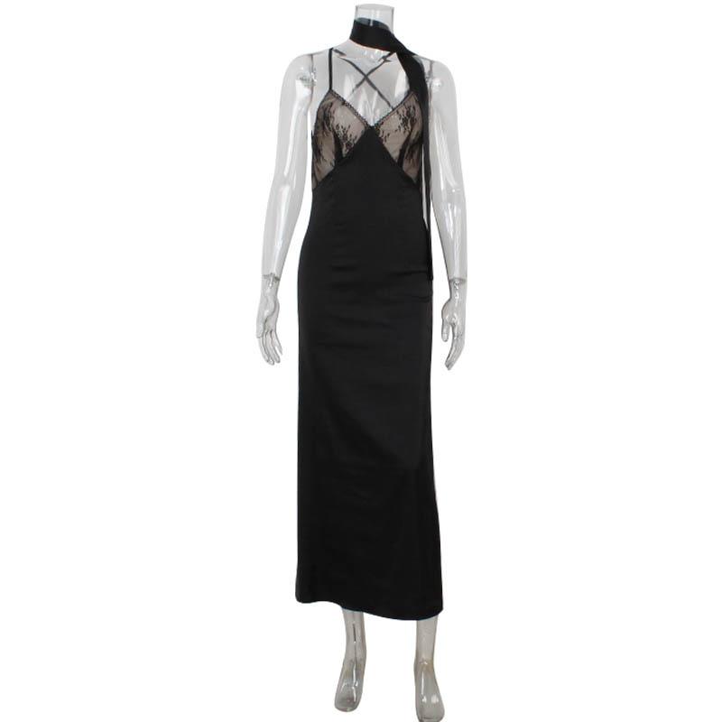 Европа и Соединенные Штаты трансграничные женские новые модные сексуальные без рукавов халтер халтер талия темперамент Spice Girl платье L чёрный