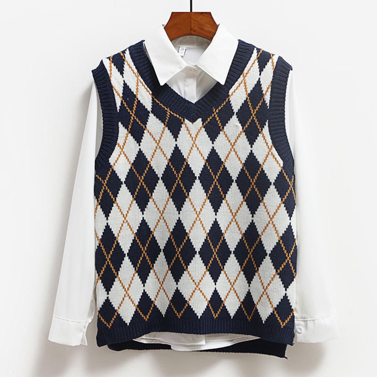 Women s Fashion Diamond Plaid Sleeveless V-neck Loose Student College Knitted Sweater Vest XL синій
Women s Fashion Diamond Plaid Sleeveless V-neck Loose Student College Knitted Sweater Vest XL синій