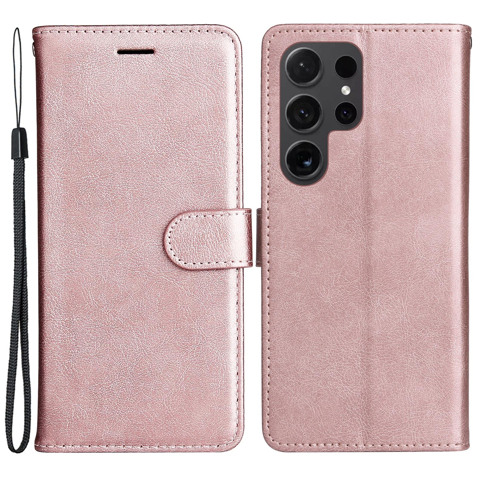 For Samsung Galaxy S24 Ultra Case Solid Color Leather Mobile Cover Wallet Stand with Strap Rose Gold
For Samsung Galaxy S24 Ultra Case Solid Color Leather Mobile Cover Wallet Stand with Strap Rose Gold