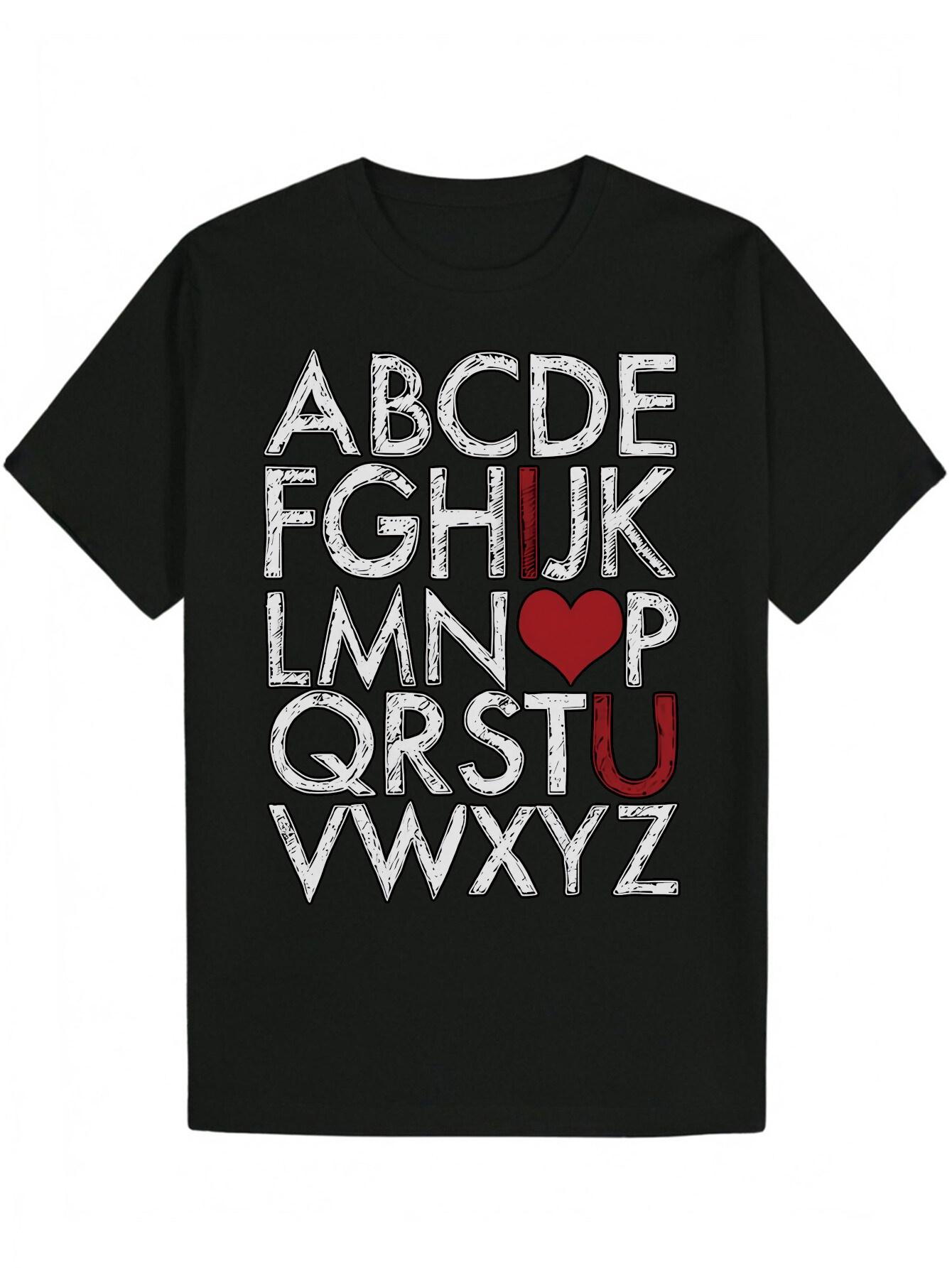 Short Sleeve T-shirt - Black with White A-Z Alphabet Letters & Red Heart Design L
Short Sleeve T-shirt - Black with White A-Z Alphabet Letters & Red Heart Design L