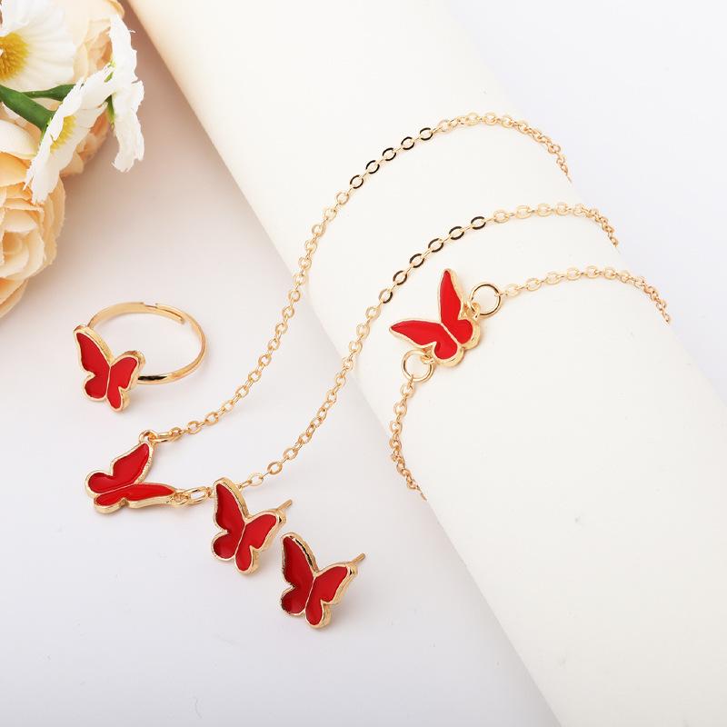 4Pcs Butterfly Zircon Sets Pink White Romantic Bracelet Ring Necklace Earrings Set Wedding Dinner Dress Accessories for Women червоний
4Pcs Butterfly Zircon Sets Pink White Romantic Bracelet Ring Necklace Earrings Set Wedding Dinner Dress Accessories for Women червоний