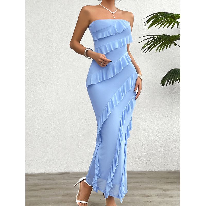 European and American Women clothes Spring and Summer Sexy Sheath Solid Slim fit Tube Top Dress Blue L
European and American Women clothes Spring and Summer Sexy Sheath Solid Slim fit Tube Top Dress Blue L