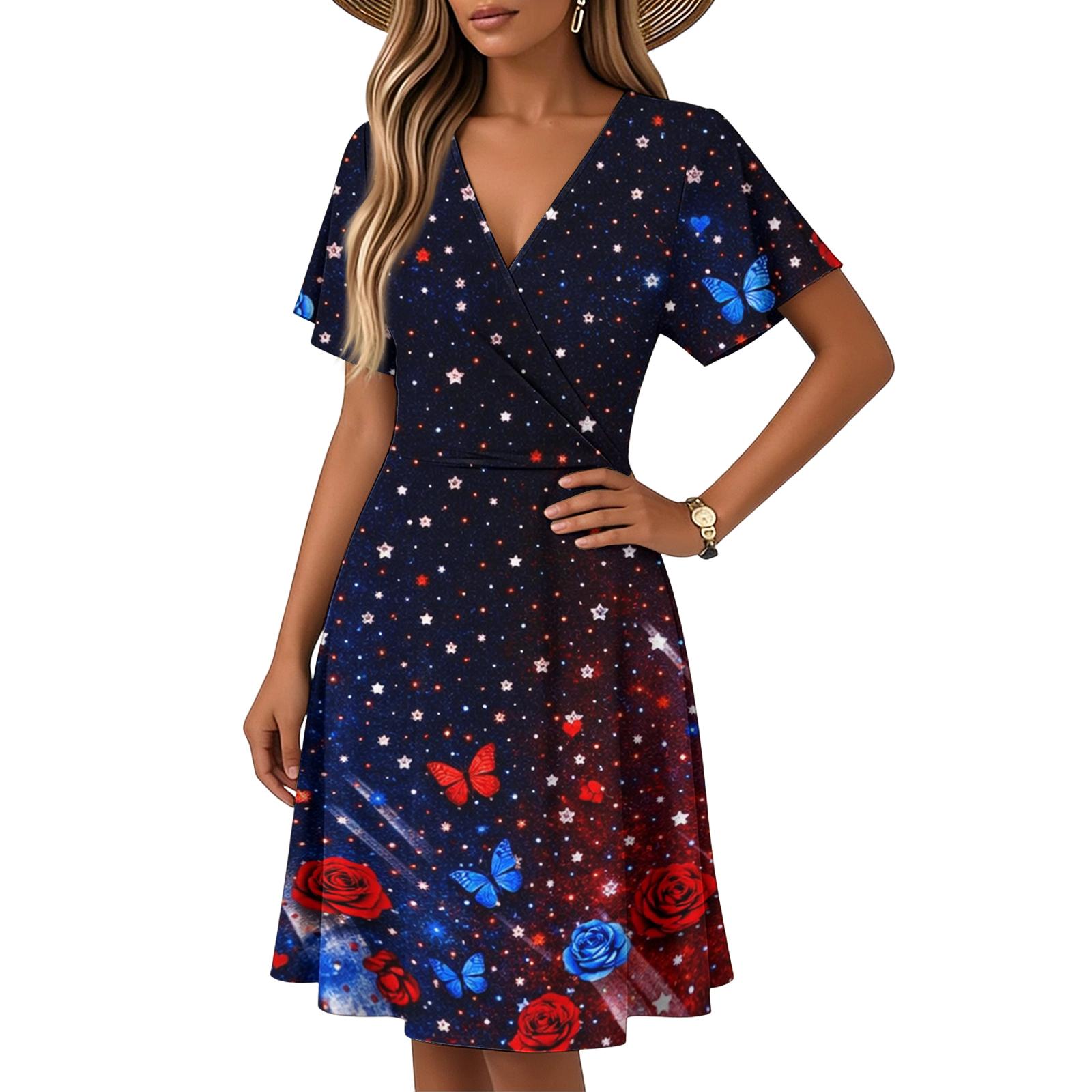 Women s Horn Sleeve Short Sleeve Casual Dress Independence Day Printed V-neck Dress XL винний
Women s Horn Sleeve Short Sleeve Casual Dress Independence Day Printed V-neck Dress XL винний
