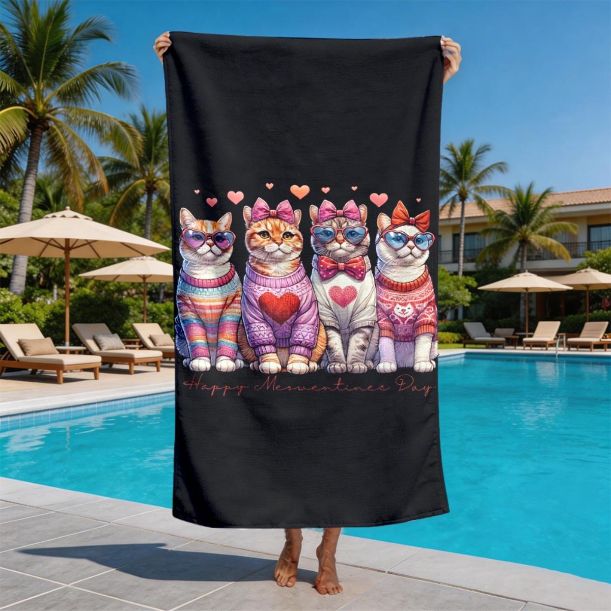 Bows and hearts cat pattern polyester microfiber beach towel is highly absorbent, suitable for swimming and beach outings W30*H60(CM)
Bows and hearts cat pattern polyester microfiber beach towel is highly absorbent, suitable for swimming and beach outings W30*H60(CM)