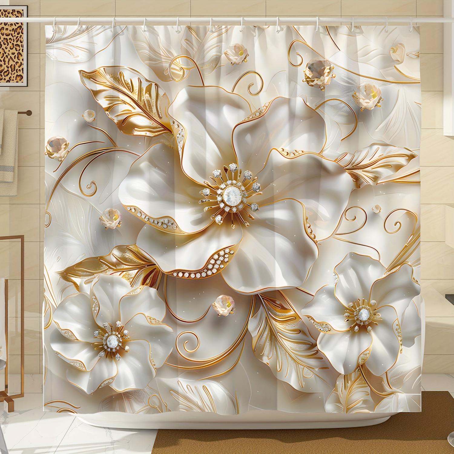 Golden Floral Print Waterproof Shower Curtain For Bathroom, White Big Flower Design High-End Toilet Partition Curtain W60H190(CM)-1 Pcs
Golden Floral Print Waterproof Shower Curtain For Bathroom, White Big Flower Design High-End Toilet Partition Curtain W60H190(CM)-1 Pcs