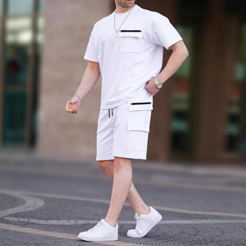 Men Solid Color 2 Piece Outfit Short Sleeve T-Shirt And Cargo Shorts Set With Zipper Pockets S белый
Men Solid Color 2 Piece Outfit Short Sleeve T-Shirt And Cargo Shorts Set With Zipper Pockets S белый