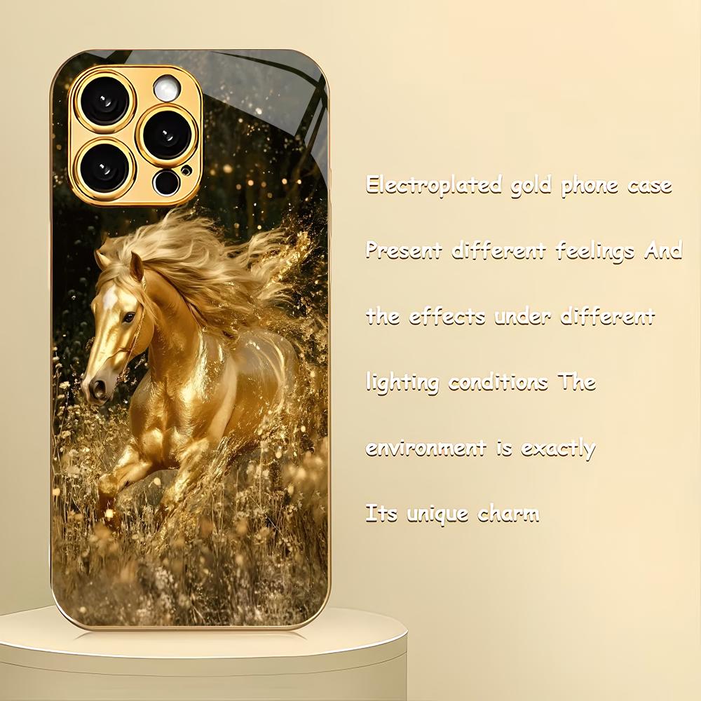 Horse pattern electroplated gold glass phone case suitable for iPhone 17 16 15 14 13 12 11 Pro/Max/Plus shockproof back cover iPhone 17ProMax
Horse pattern electroplated gold glass phone case suitable for iPhone 17 16 15 14 13 12 11 Pro/Max/Plus shockproof back cover iPhone 17ProMax