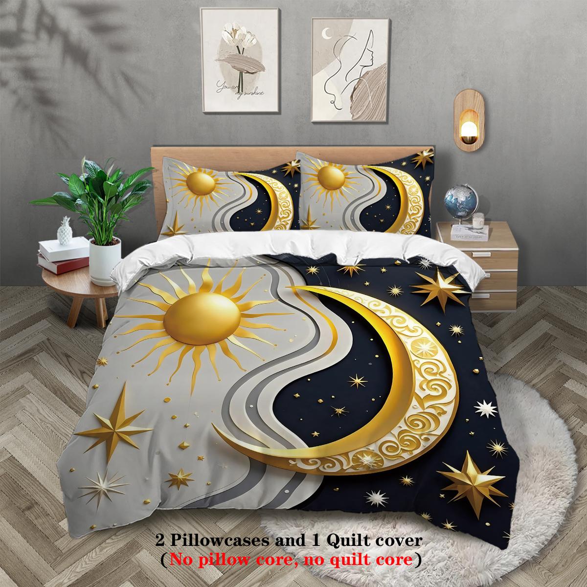 3pcs Black and grey, sun and moon pattern bedding set,1*duvet cover+2*pillowcase, adult bedroom home decoration in all seasons 135x200cm-EU-Single
3pcs Black and grey, sun and moon pattern bedding set,1*duvet cover+2*pillowcase, adult bedroom home decoration in all seasons 135x200cm-EU-Single