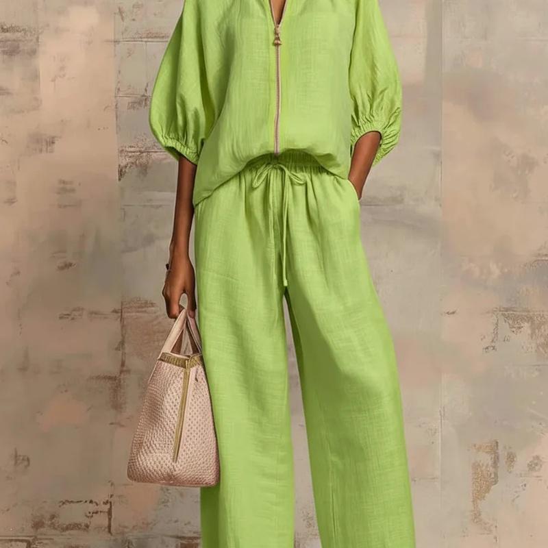 Summer European Style Women Clothing Casual Loose Fit Solid Color Zipper Round Neck Wide Leg Pants Set M
Summer European Style Women Clothing Casual Loose Fit Solid Color Zipper Round Neck Wide Leg Pants Set M