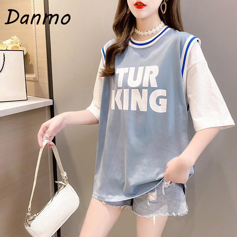 Летняя женская модная футболка Danmo в стиле Харадзюку, рубашки с короткими рукавами, повседневные топы, футболка из двух предметов
Летняя женская модная футболка Danmo в стиле Харадзюку, рубашки с короткими рукавами, повседневные топы, футболка из двух предметов