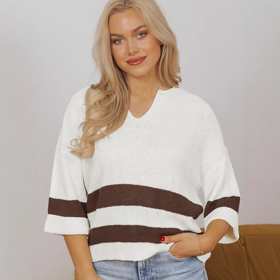 Shiying Summer Striped Colorblock V-Neck Knit Sweater Women s Fashion Loose Pullover Short-Sleeve T-Shirt XL
Shiying Summer Striped Colorblock V-Neck Knit Sweater Women s Fashion Loose Pullover Short-Sleeve T-Shirt XL