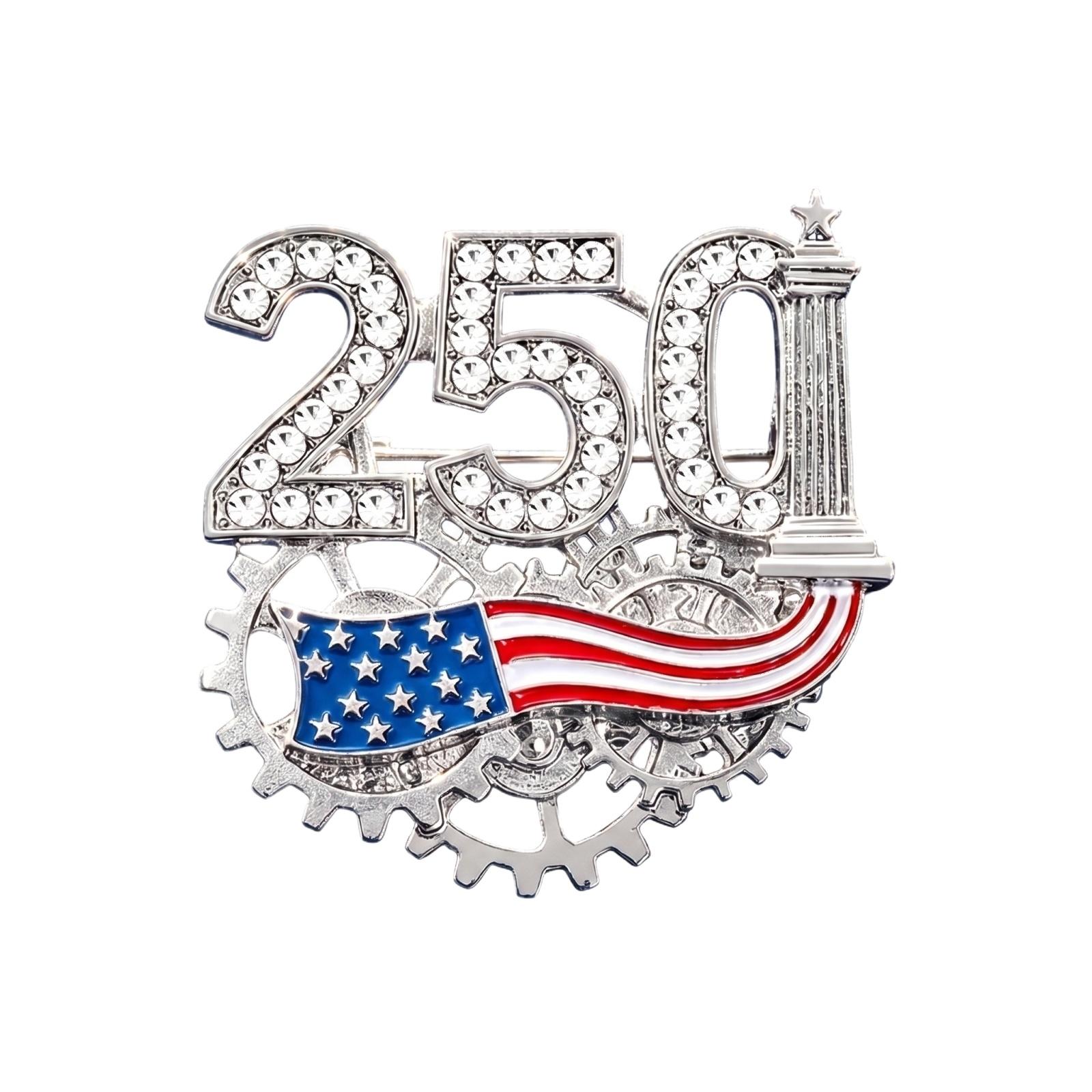 250th Anniversary Commemorative Brooch with Rhinestones and Gear Design Patriotic Accessory for Special Celebrations and Events One Size срібний
250th Anniversary Commemorative Brooch with Rhinestones and Gear Design Patriotic Accessory for Special Celebrations and Events One Size срібний