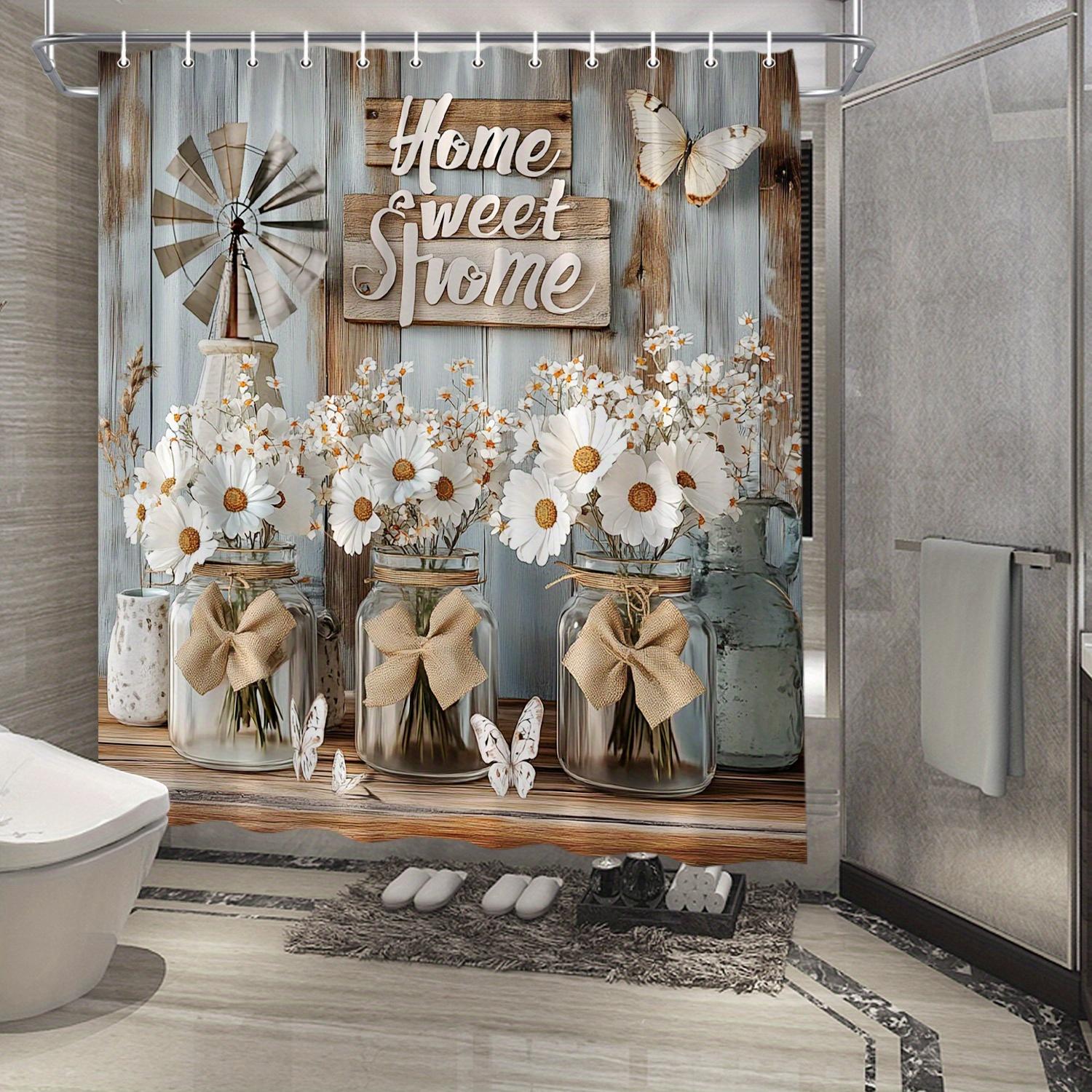 Rustic Floral Shower Curtain - Butterflies & Mason Jars with Home Sweet Home Design, Polyester Bathroom Decor W90xH180cm
Rustic Floral Shower Curtain - Butterflies & Mason Jars with Home Sweet Home Design, Polyester Bathroom Decor W90xH180cm