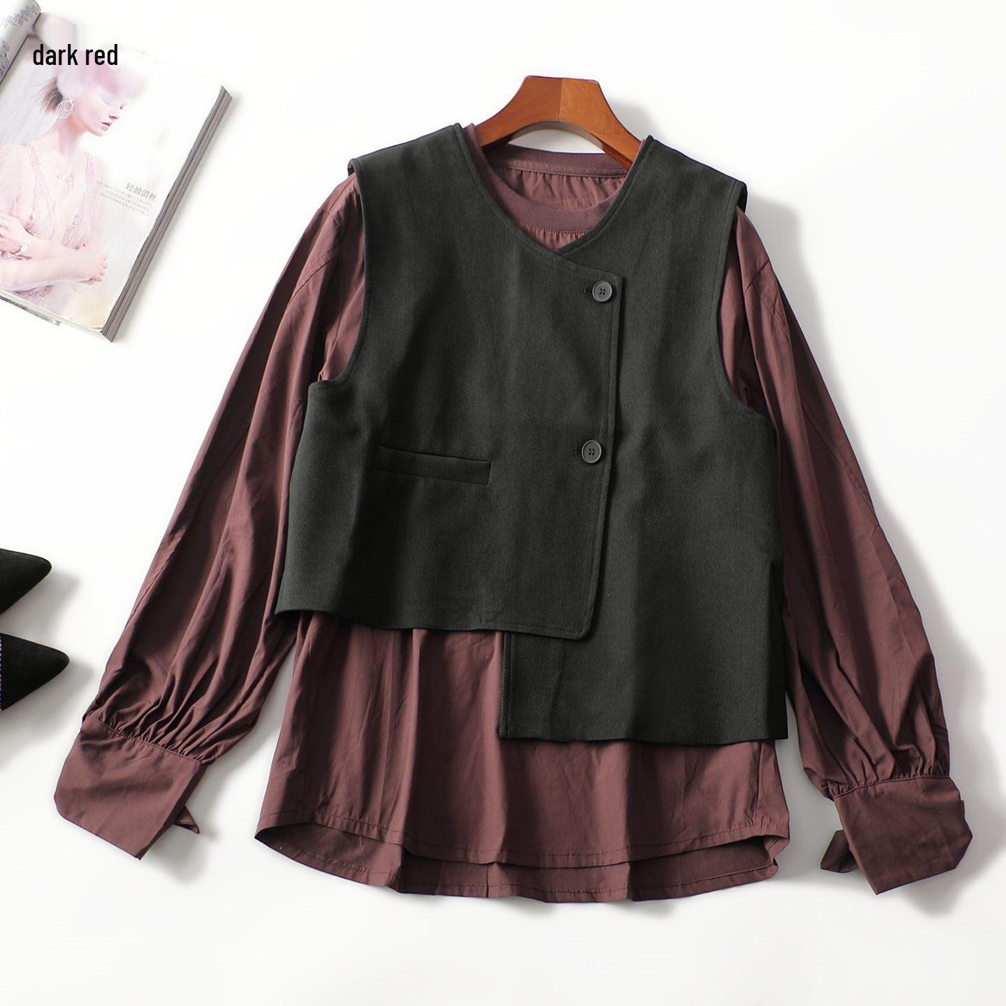 413618 Spring Long Sleeve Mid-Length Shirt & Vest Set for Women Large темно-червоний колір
413618 Spring Long Sleeve Mid-Length Shirt & Vest Set for Women Large темно-червоний колір