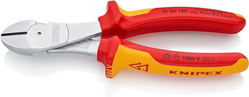 Knipex High Leverage Diagonal Cutter chrome-plated, insulated with multi-component grips, VDE-tested 180 mm 74 06 180
Knipex High Leverage Diagonal Cutter chrome-plated, insulated with multi-component grips, VDE-tested 180 mm 74 06 180