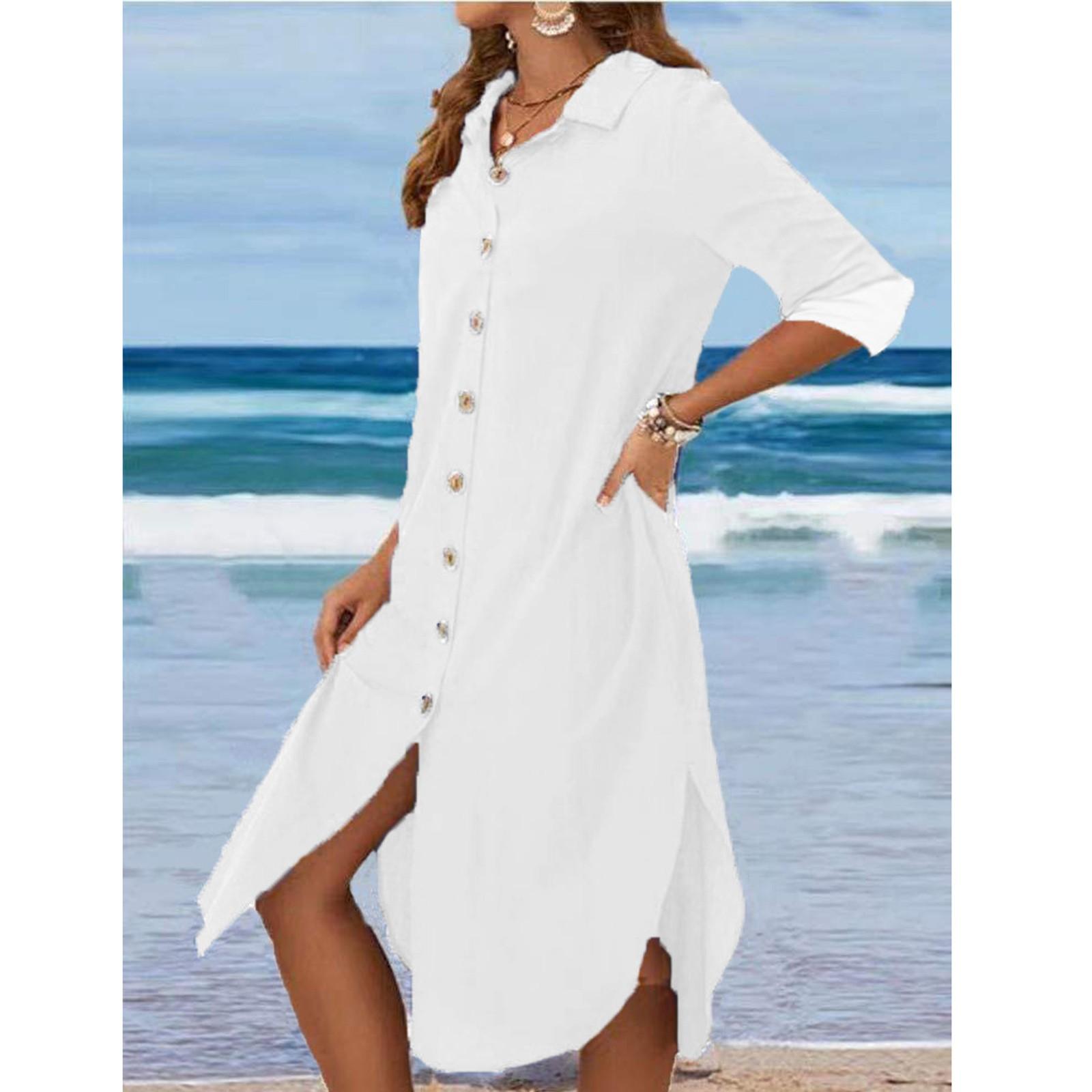 Женское повседневное модное однотонное свободное платье-рубашка с длинными рукавами и карманами XL белый
Женское повседневное модное однотонное свободное платье-рубашка с длинными рукавами и карманами XL белый