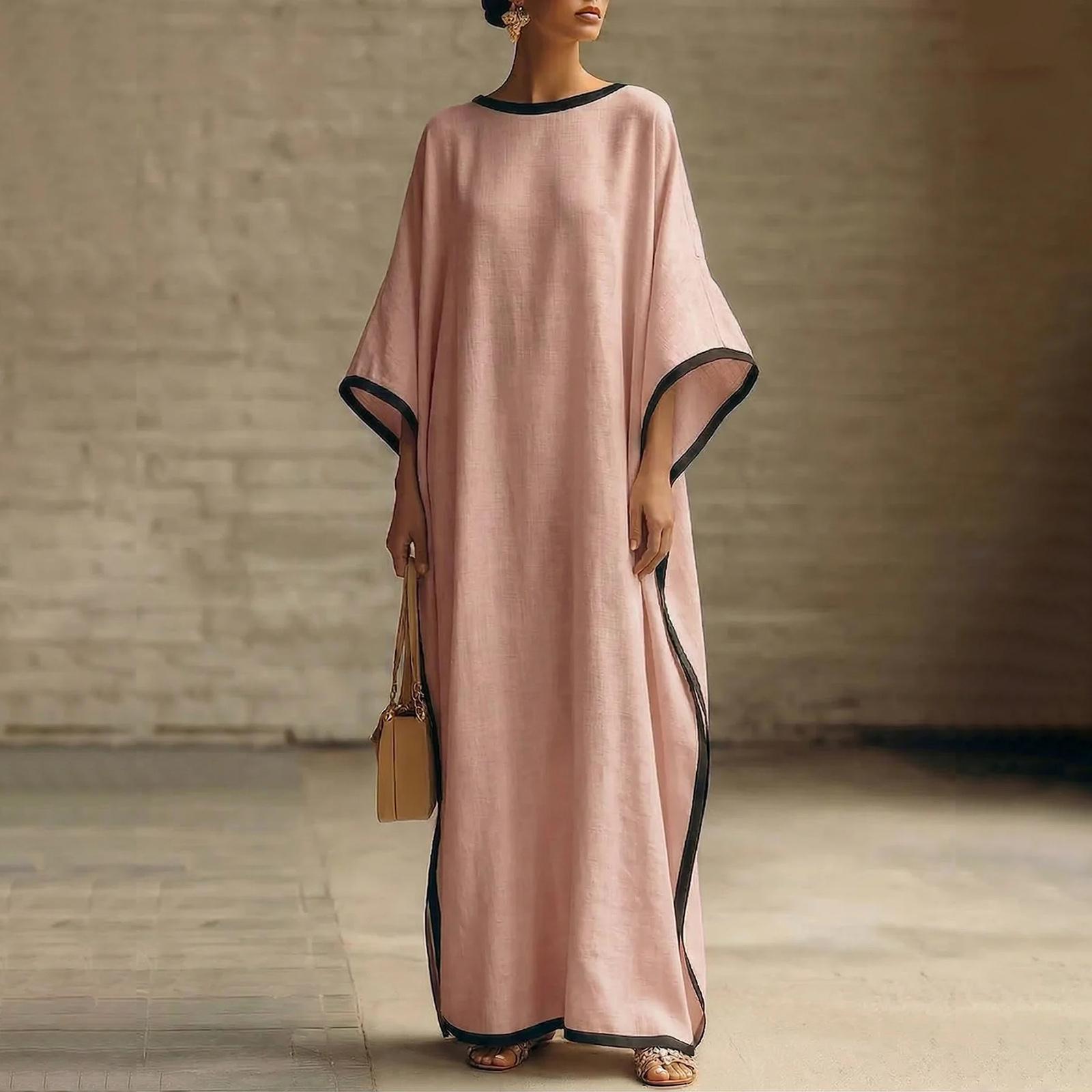 Loose Fit Long Dress Batwing Sleeve Casual Full Length Dress Oversized Comfortable Maxi Dress with Contrast Trim for Women XL рожевий
Loose Fit Long Dress Batwing Sleeve Casual Full Length Dress Oversized Comfortable Maxi Dress with Contrast Trim for Women XL рожевий